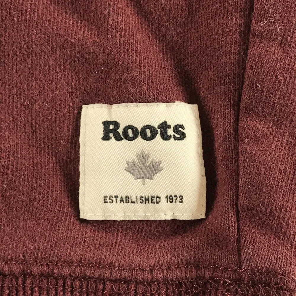 Roots Sweatshirt Mens XL Red Burgundy 1/4 Zip Fleece Beaver Logo Collared